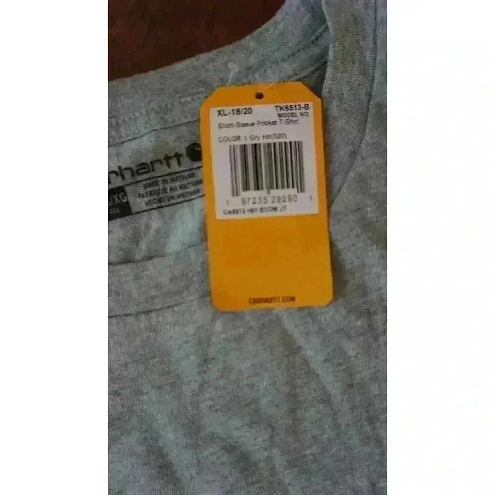 NWT Carhartt Kids' Heather Gray Short Sleeve Pocket T-Shirt, Size XL (18/20) - Picture 5 of 11